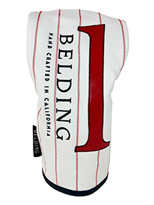 サーカ ドライバー ヘッドカバー #1 - ホワイト／ネイビー・ガーメントレザー with レッド・ピンストライプ