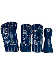 サーカ プレミアム ヘッドカバー 4点セット - ネイビー／シルバー・ホワイト ピンストライプ